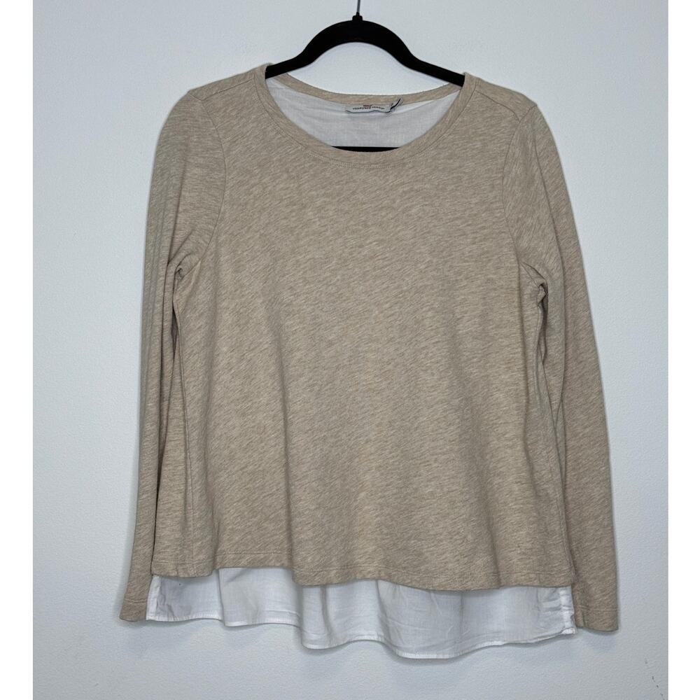 Vineyard Vines Layered Shirt Tail Top Small Beige Long Sleeve
